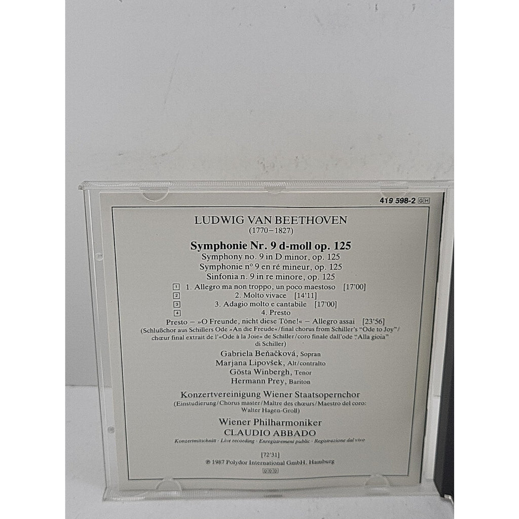 Symphony No 9 by Beethoven / Prey / Lipovsek / Vpo / Abbado (CD, 1987)