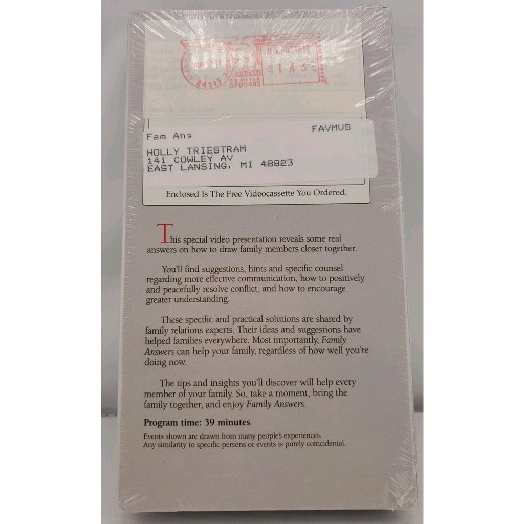 Family Answers For a More Loving Family (VHS) *Brand New*