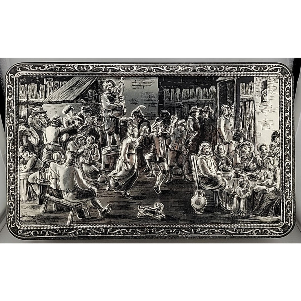 Vintage 1970's Teniers 3D Tin Silver Finish Made In Belgium Biscuit/Cookie Box