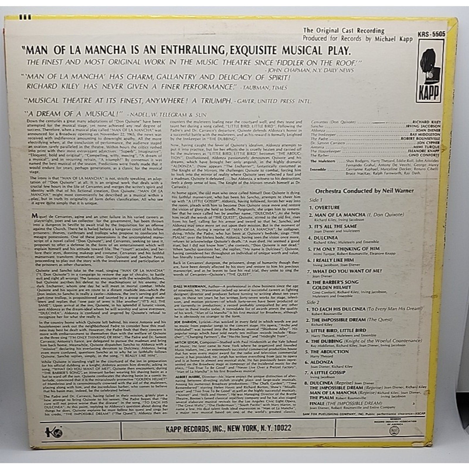 Man Of La Mancha Original Cast Recording 1966 (Record)