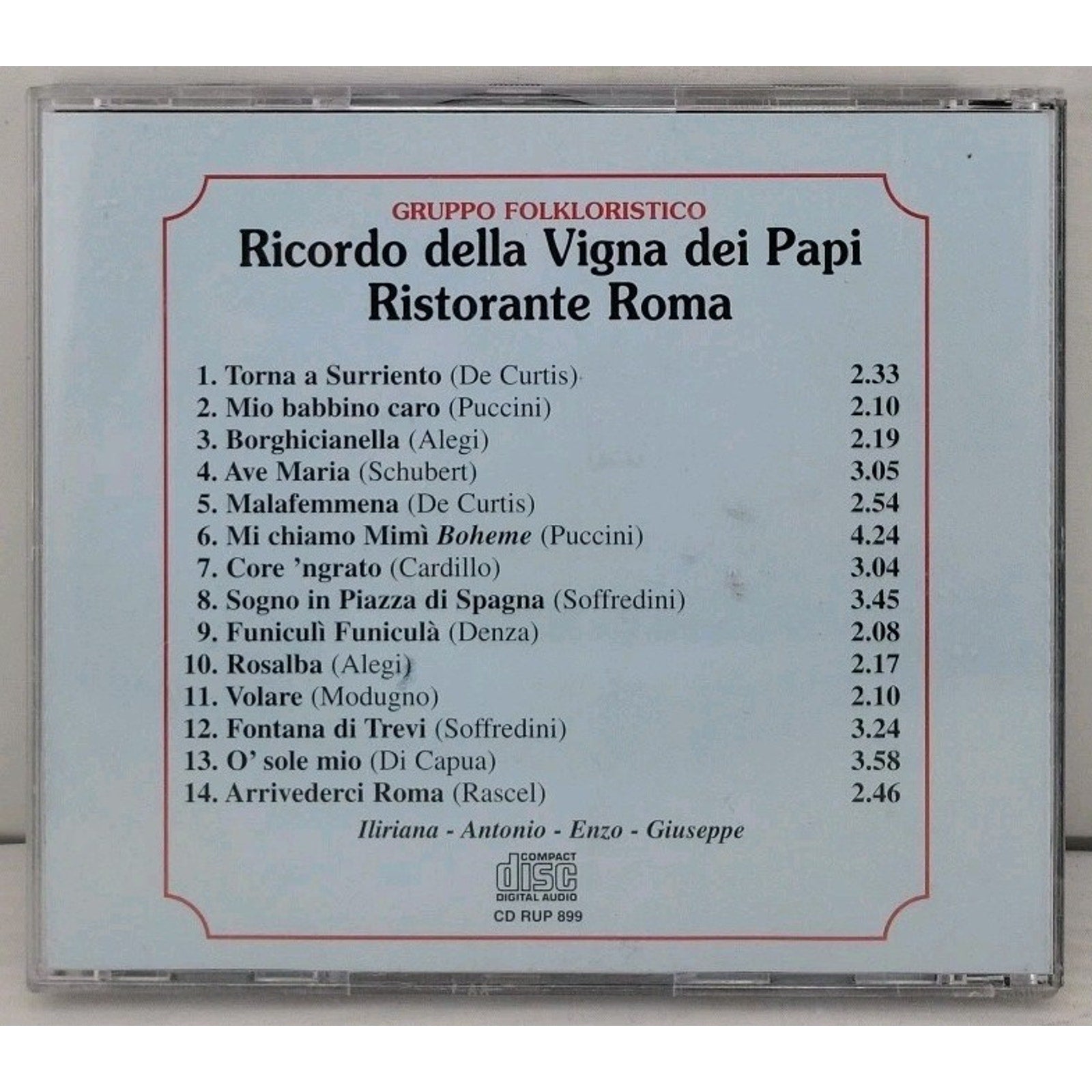 Gruppo Folkloristico Ricordo Della Vigna Dei Papi Ristorante Roma (CD 1999)