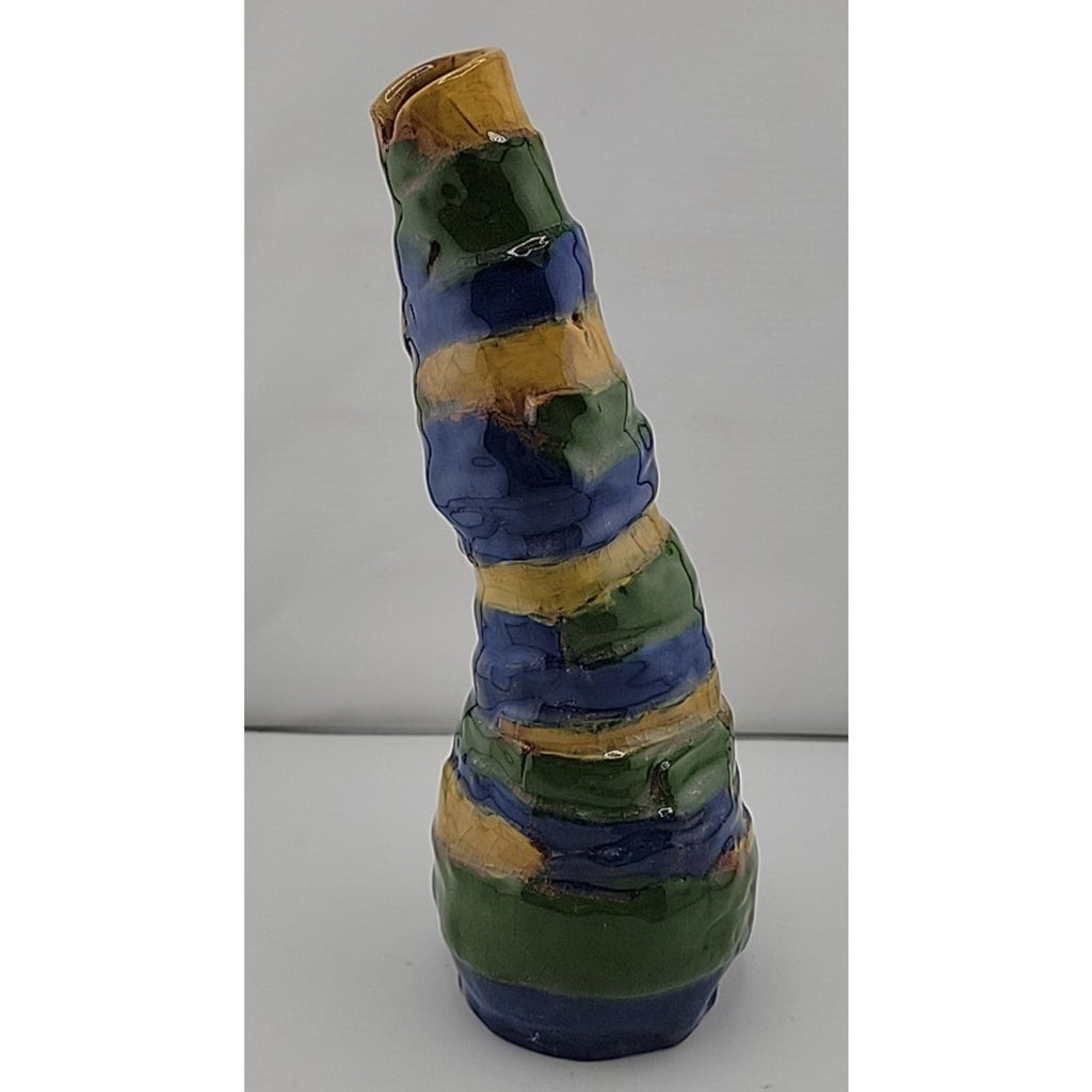 Blue Green Yellow Ceramic Wavy Vase