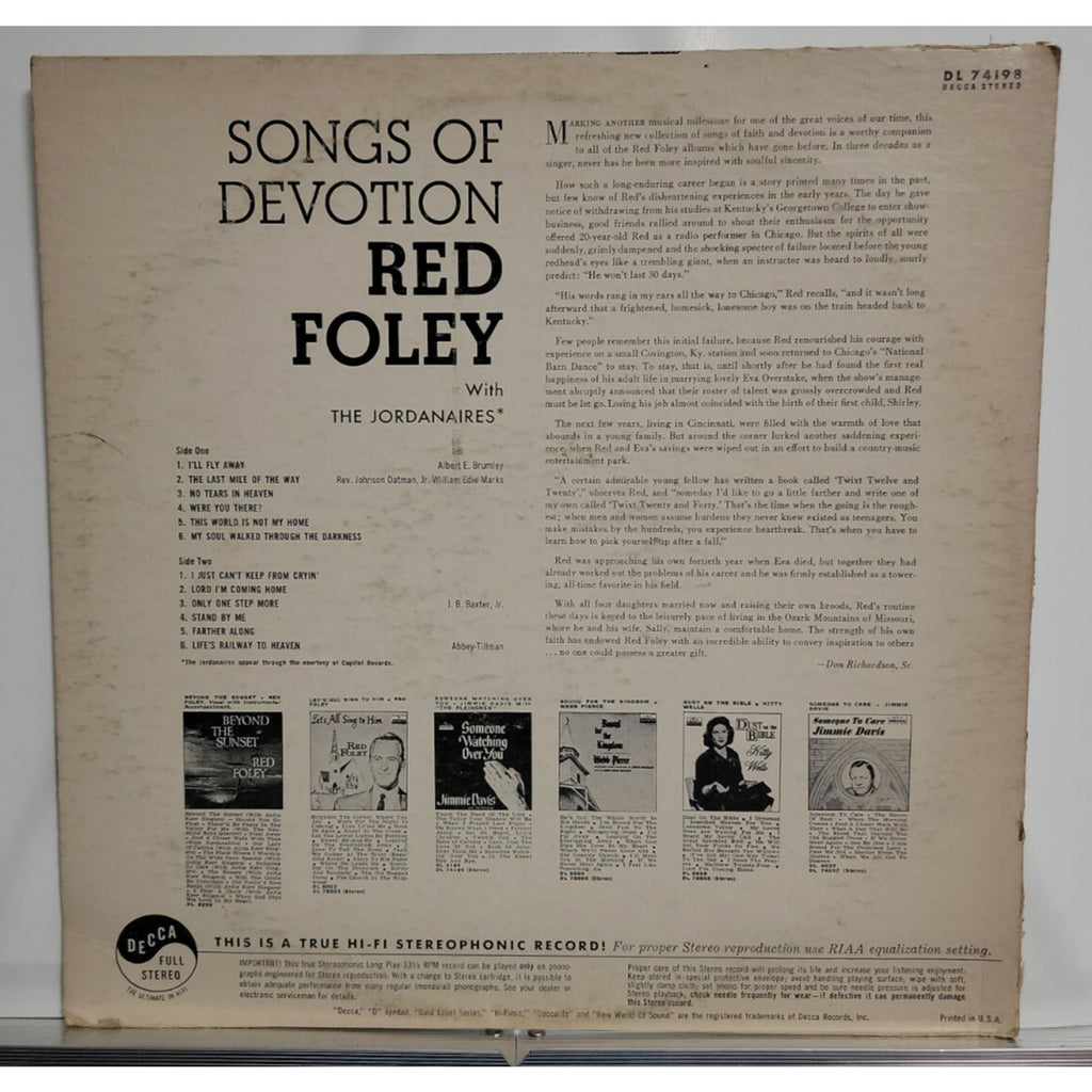 Red Foley With The Jordanaires – Songs Of Devotion (Vinyl)
