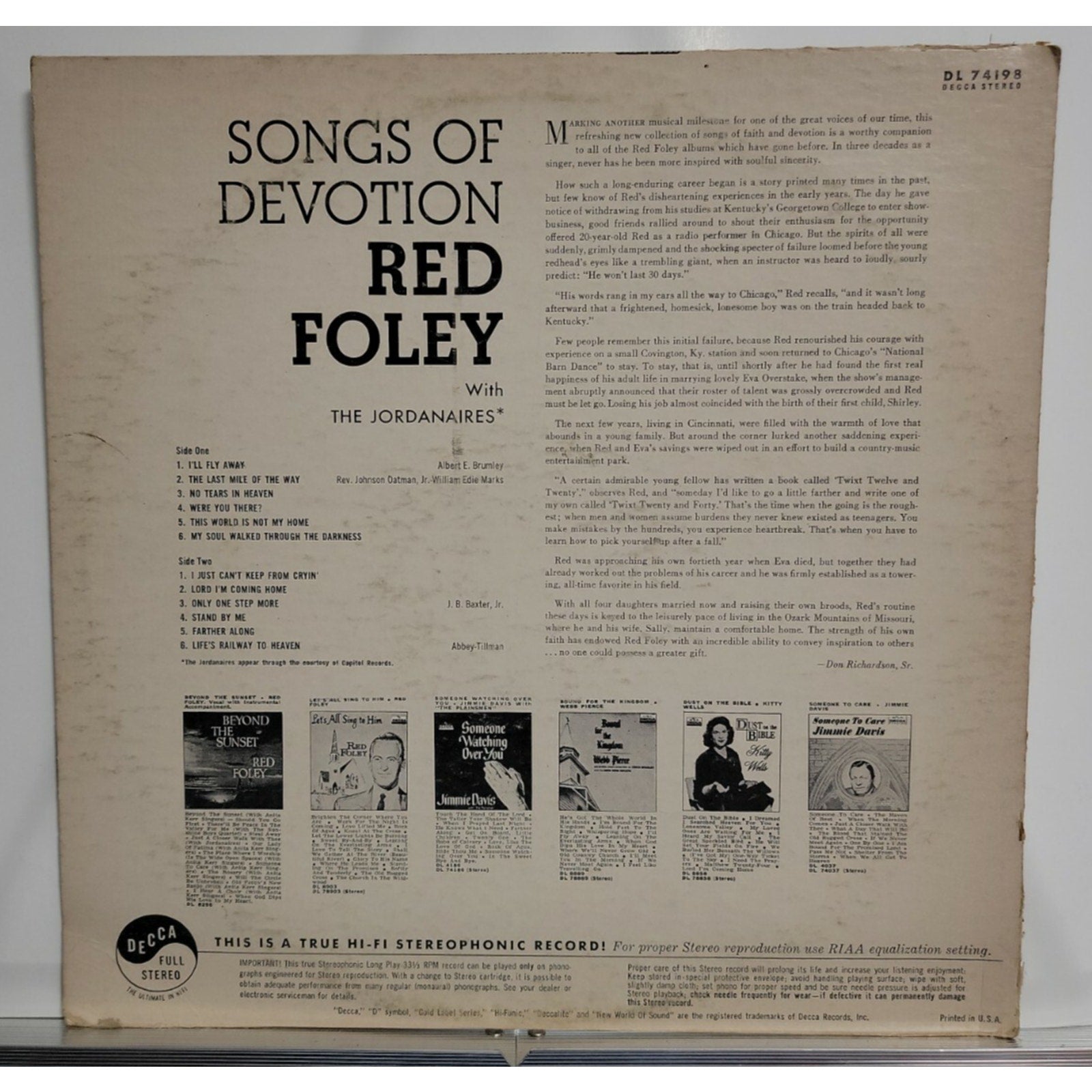 Red Foley With The Jordanaires – Songs Of Devotion (Vinyl)