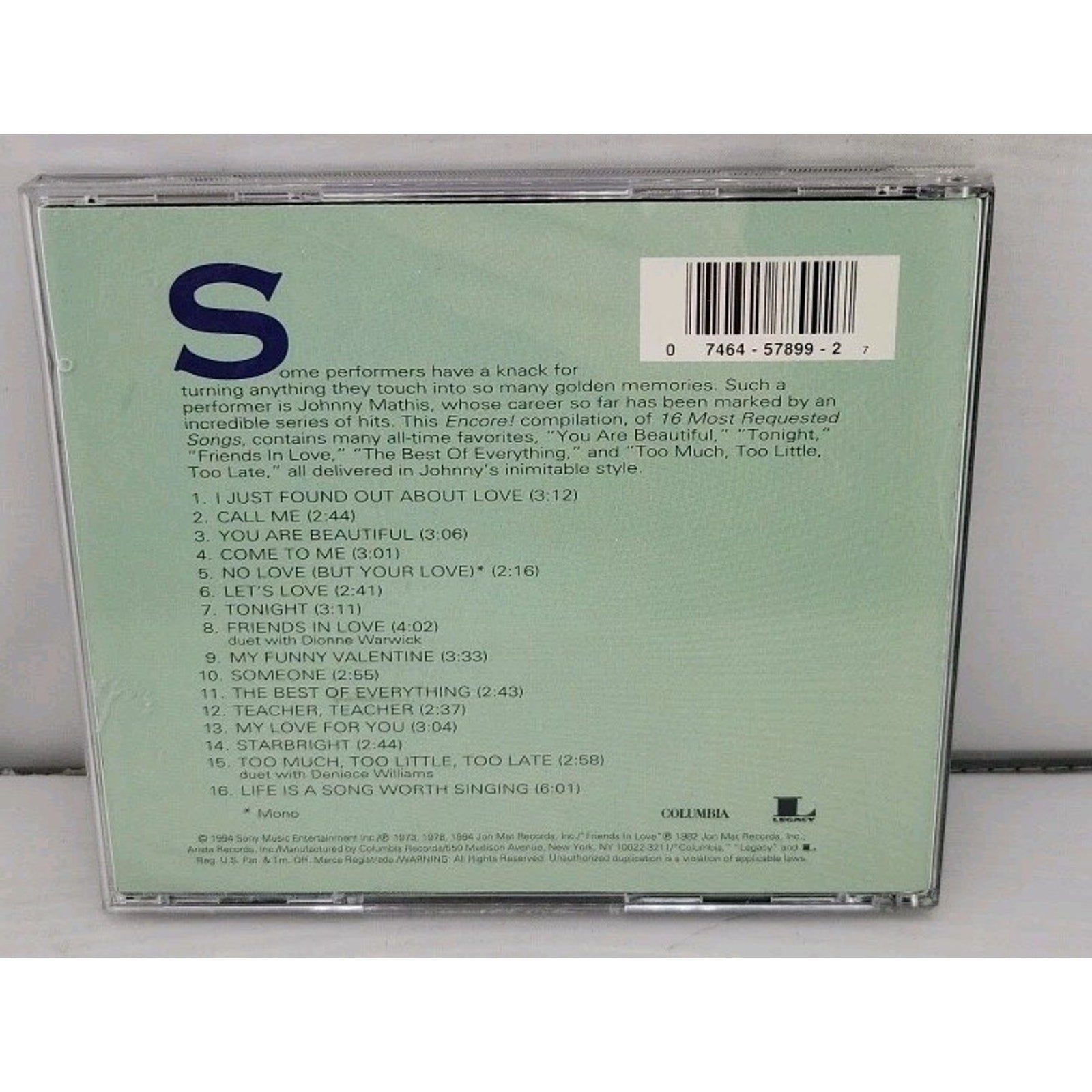 Encore! 16 Most Requested Song by Johnny Mathis (CD, 1994)
