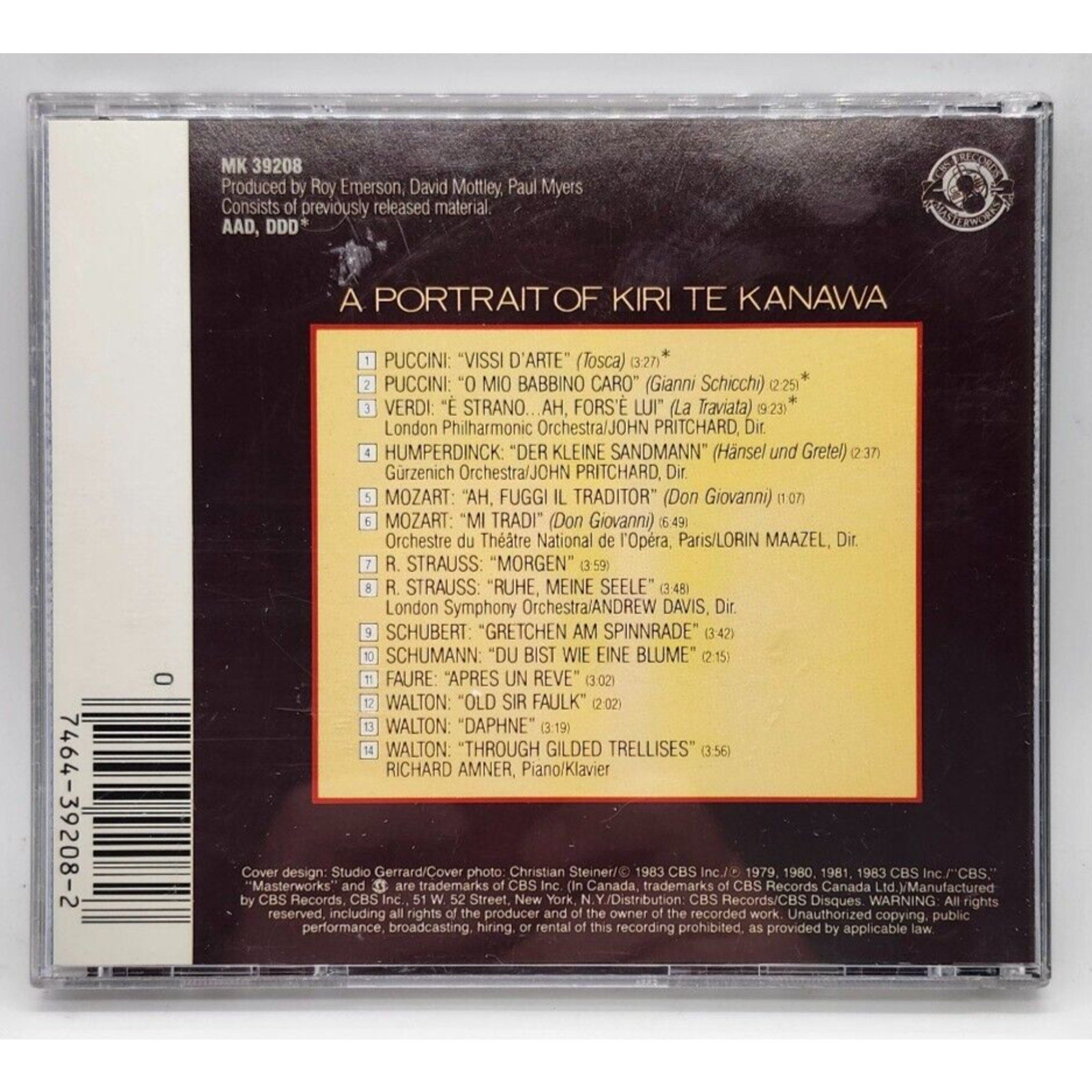 A Portrait of Kiri Te Kanawa by Dame Kiri Te Kanawa (CD, Oct-1990, CBS...