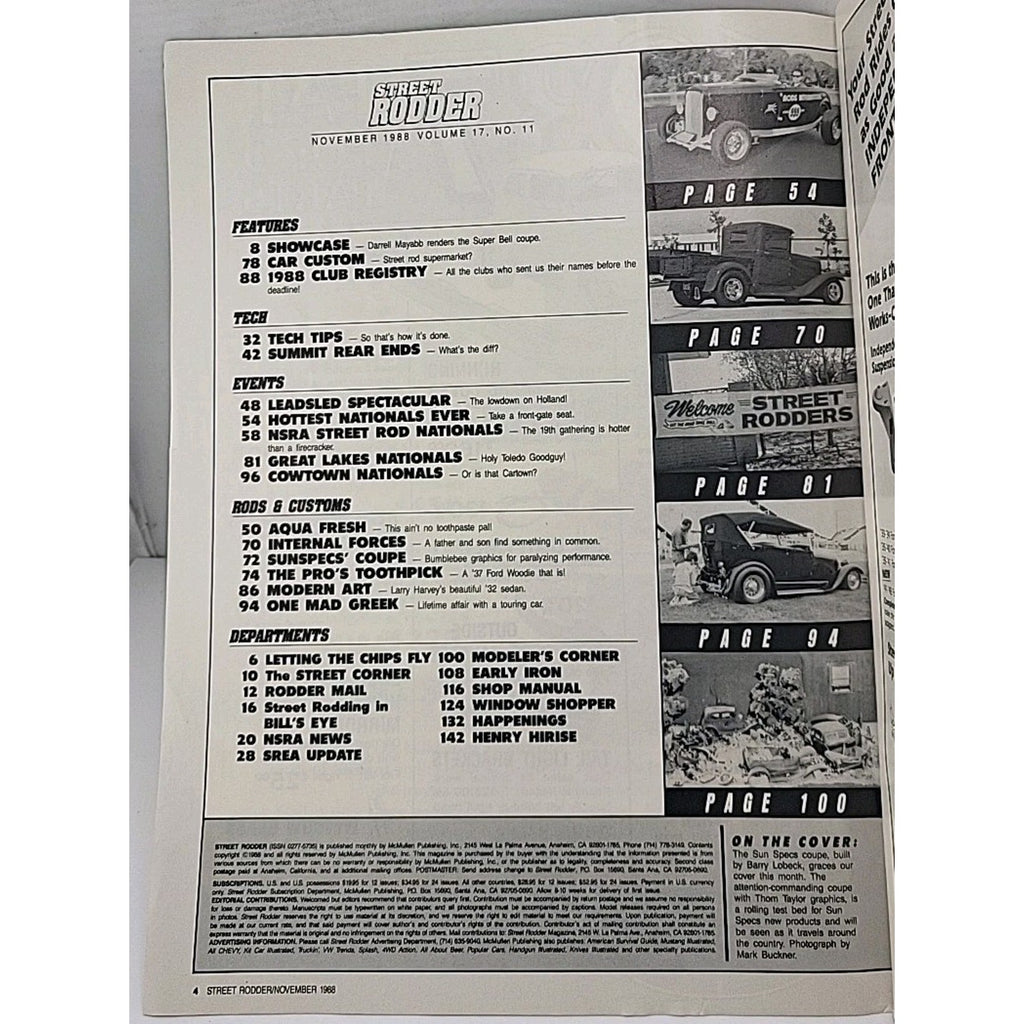 Street Rodder Magazine - November 1988 - Volume 17 No. 11