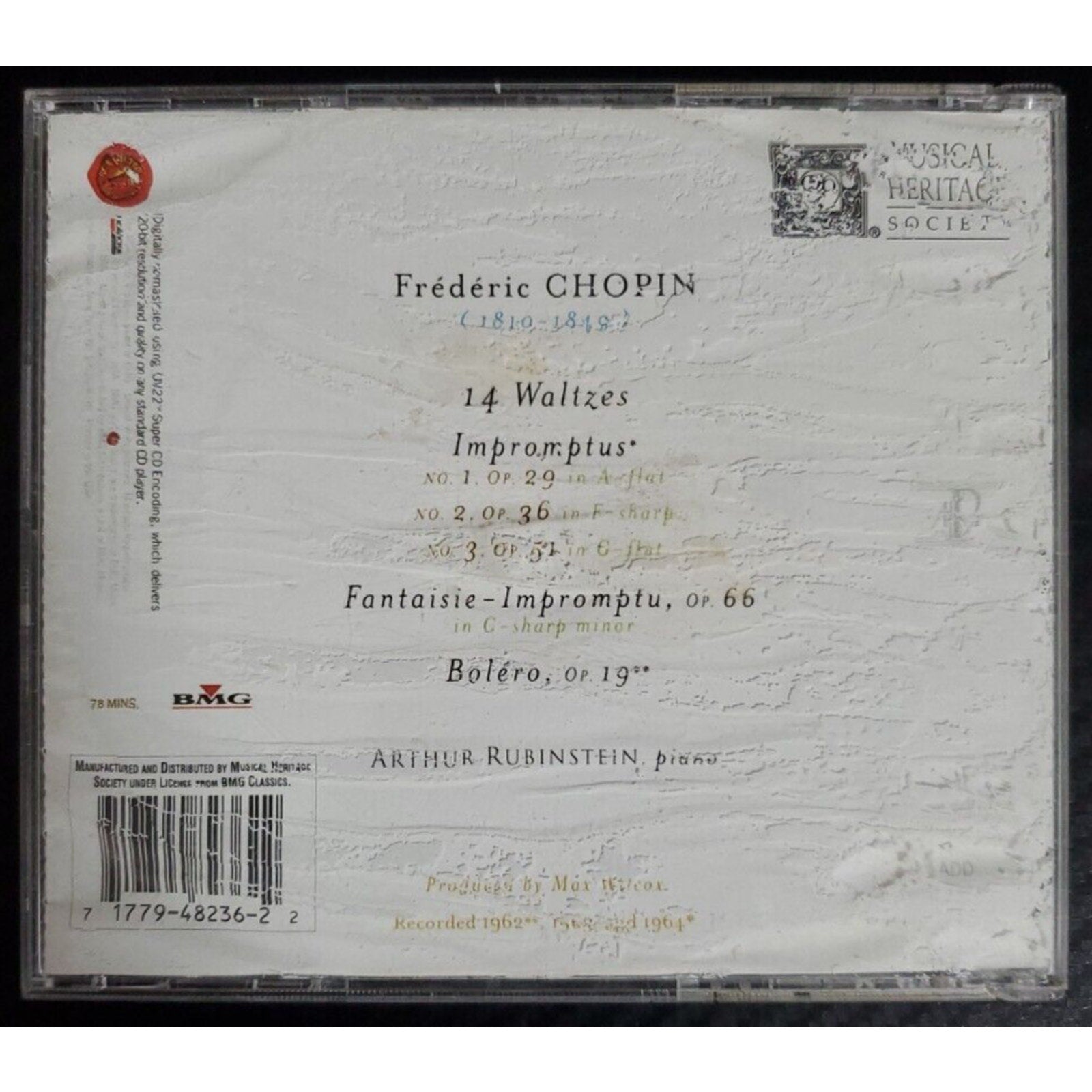 Arthur Rubinstein "Chopin 14 Waltzes Impromptus Bolero" CD