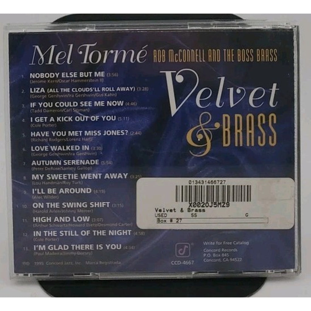 Velvet & Brass Mel Torme, Rob McConnell And The Boss Brass CD