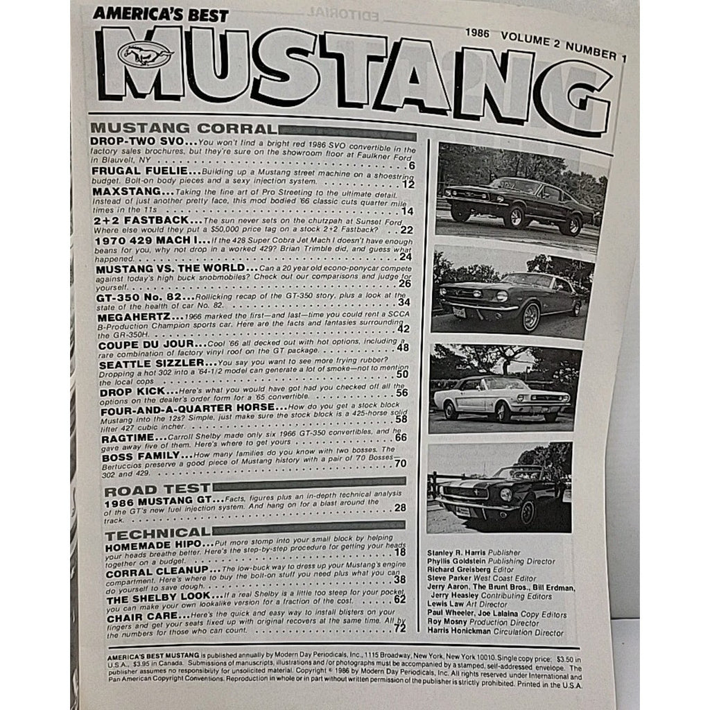 America's Best Mustang Magazine Volume 2 Number 1 1986