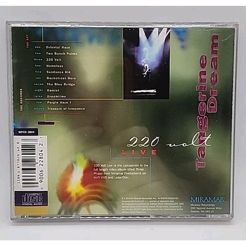 220 Volt Live by Tangerine Dream (CD, Sep-1993, Miramar)