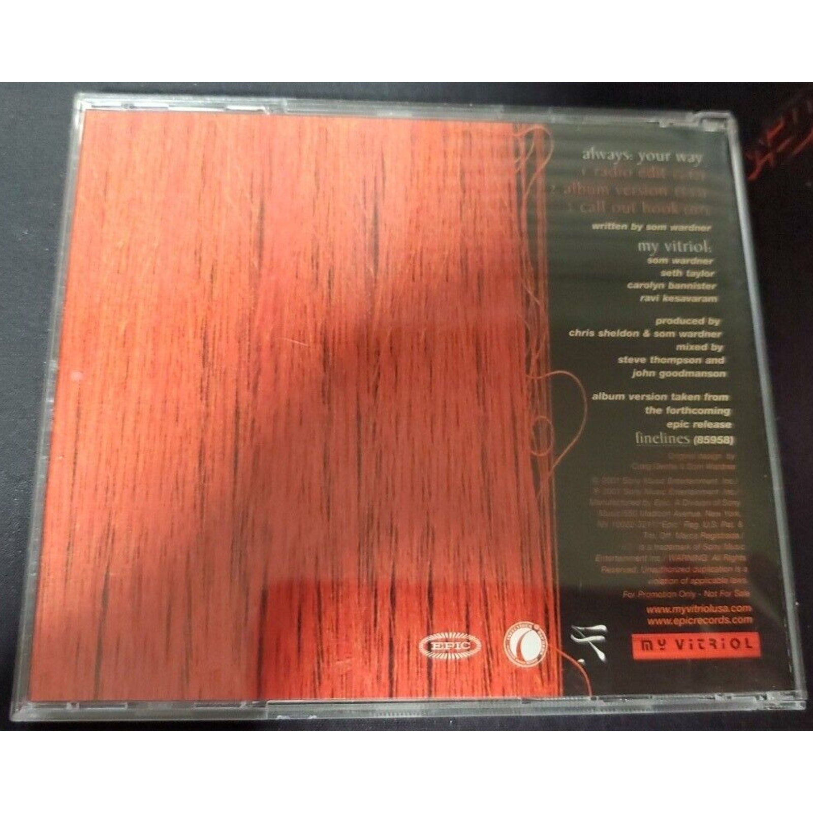 My Vitriol - Always Your Way CD - 2001 Alternative Rock Promo Single