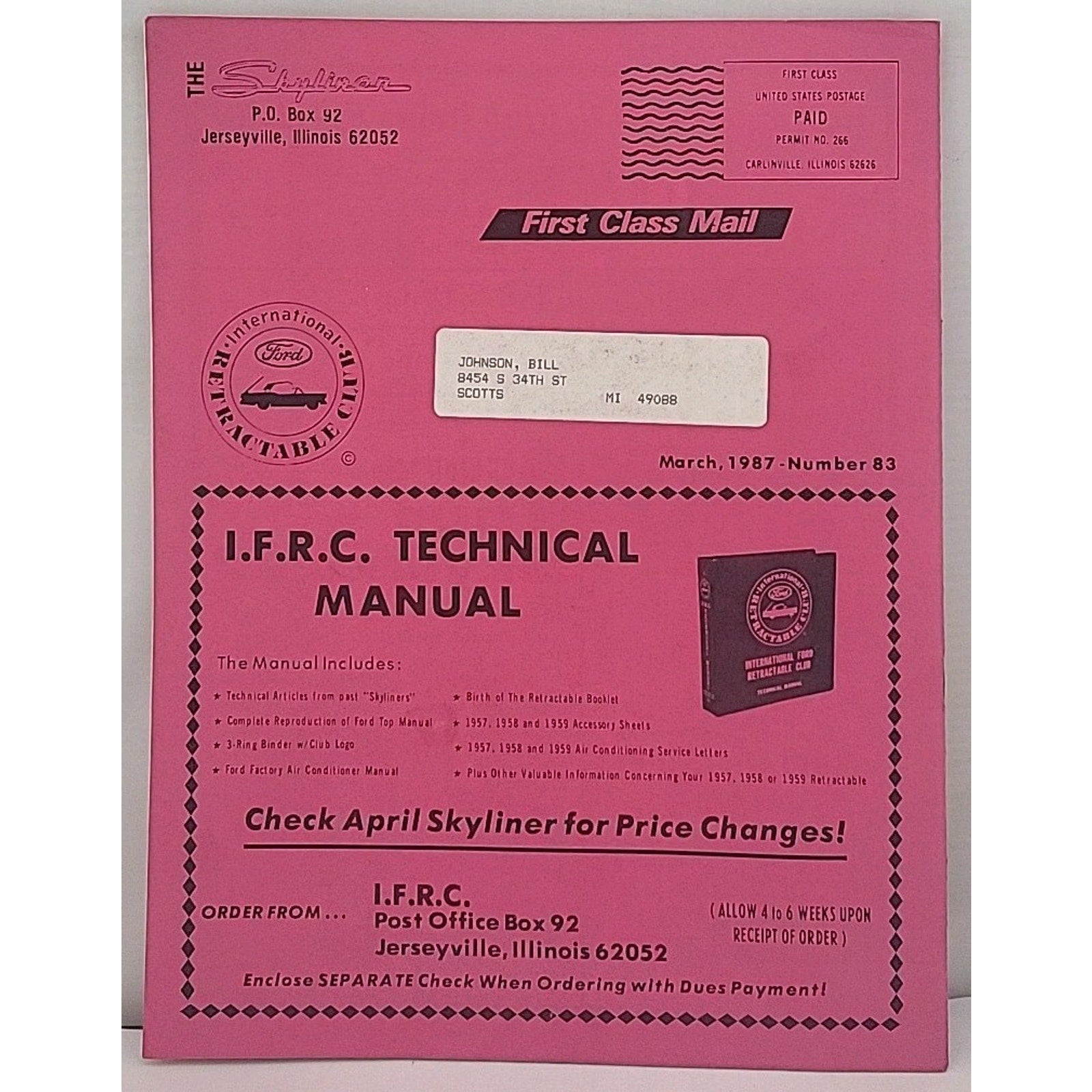 The Skyliner - International Retractable Club - March 1987 Number 83