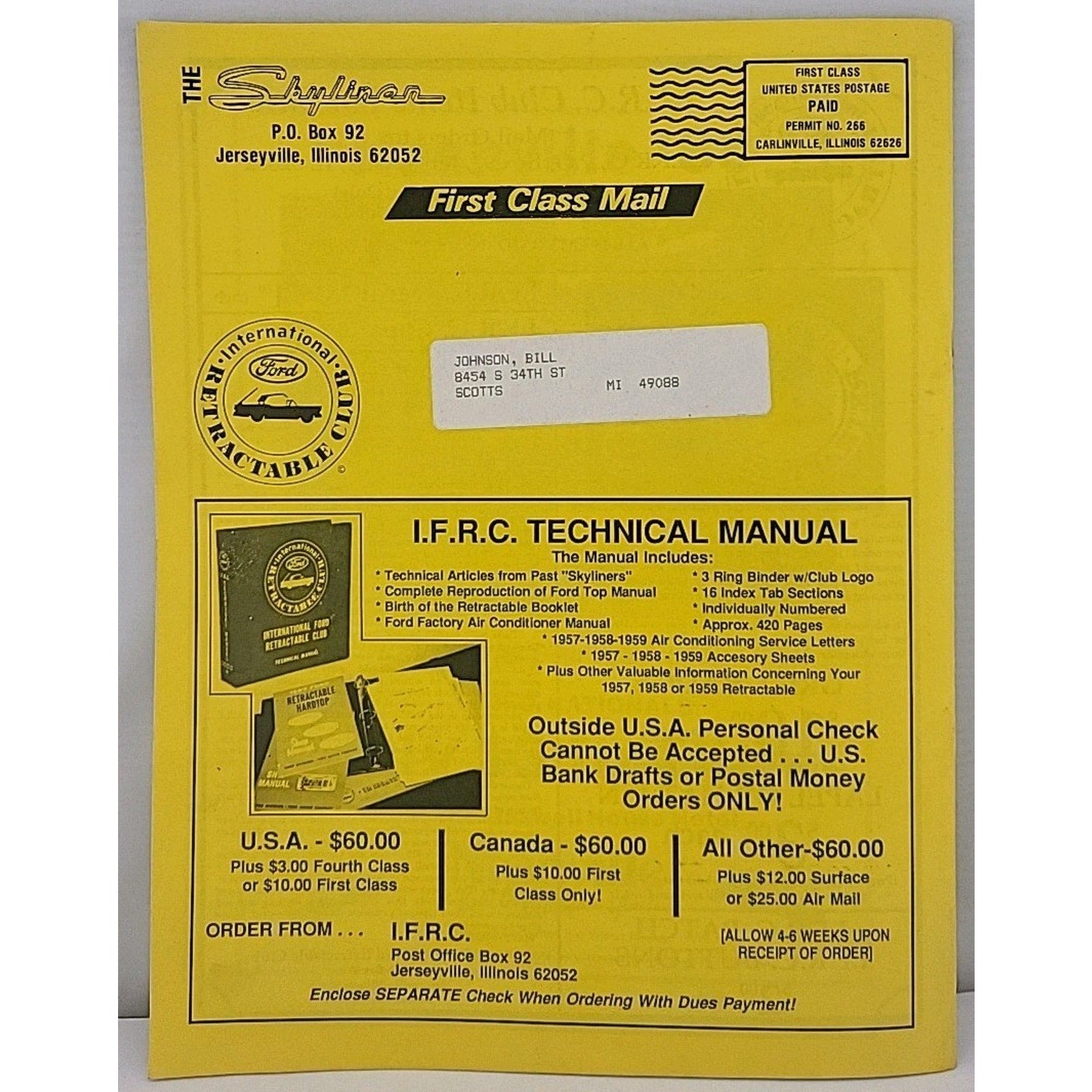 The Skyliner - International Retractable Club - March 1988 Number 93