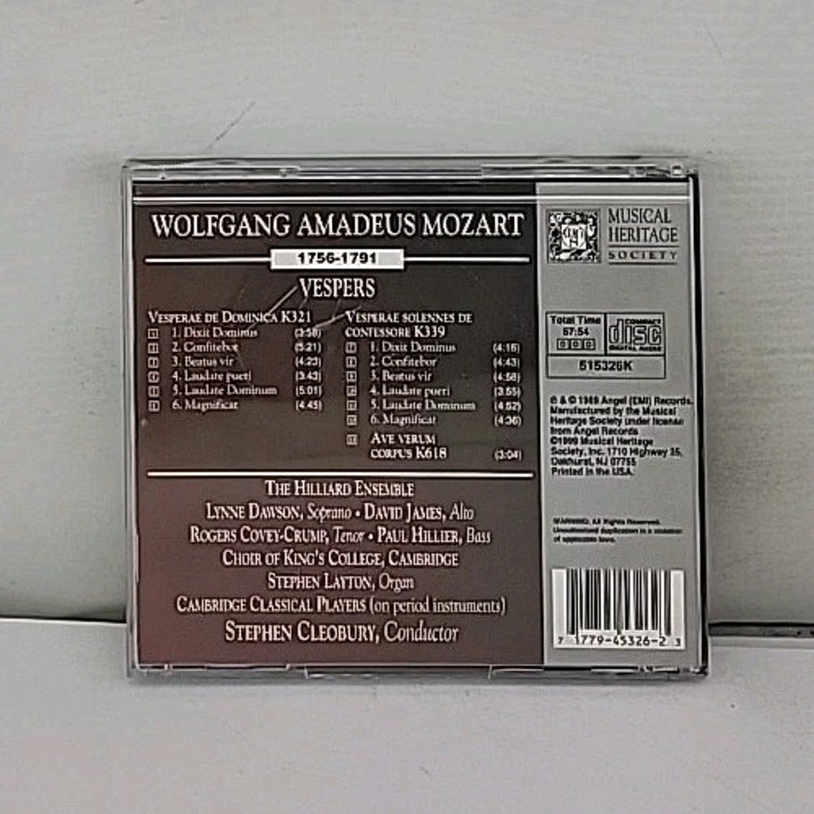Mozart Vespers Wolfgang Mozart 1756-1791 CD Classical 2008