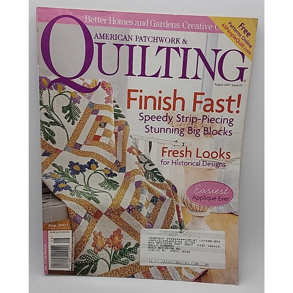 American Patchwork & Quilting Magazine August 2007 Issue 87 Easiest Applique