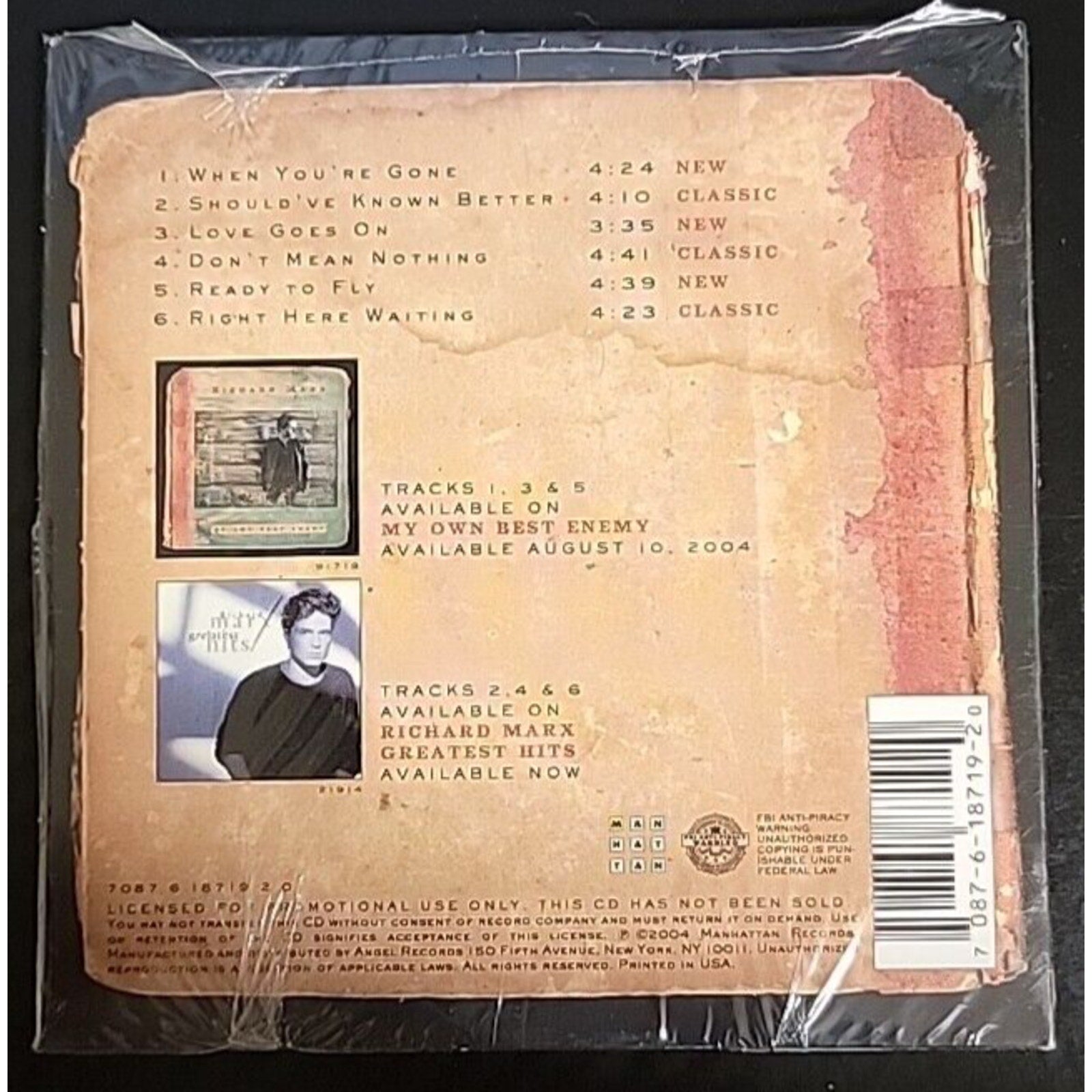 Richard Marx My Own Best Enemy Promo (CD)