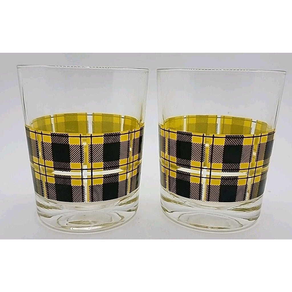 Red, Green, And Yellow Scotch On The Rocks Plaid Old Fashioned/Cocktail Glasses