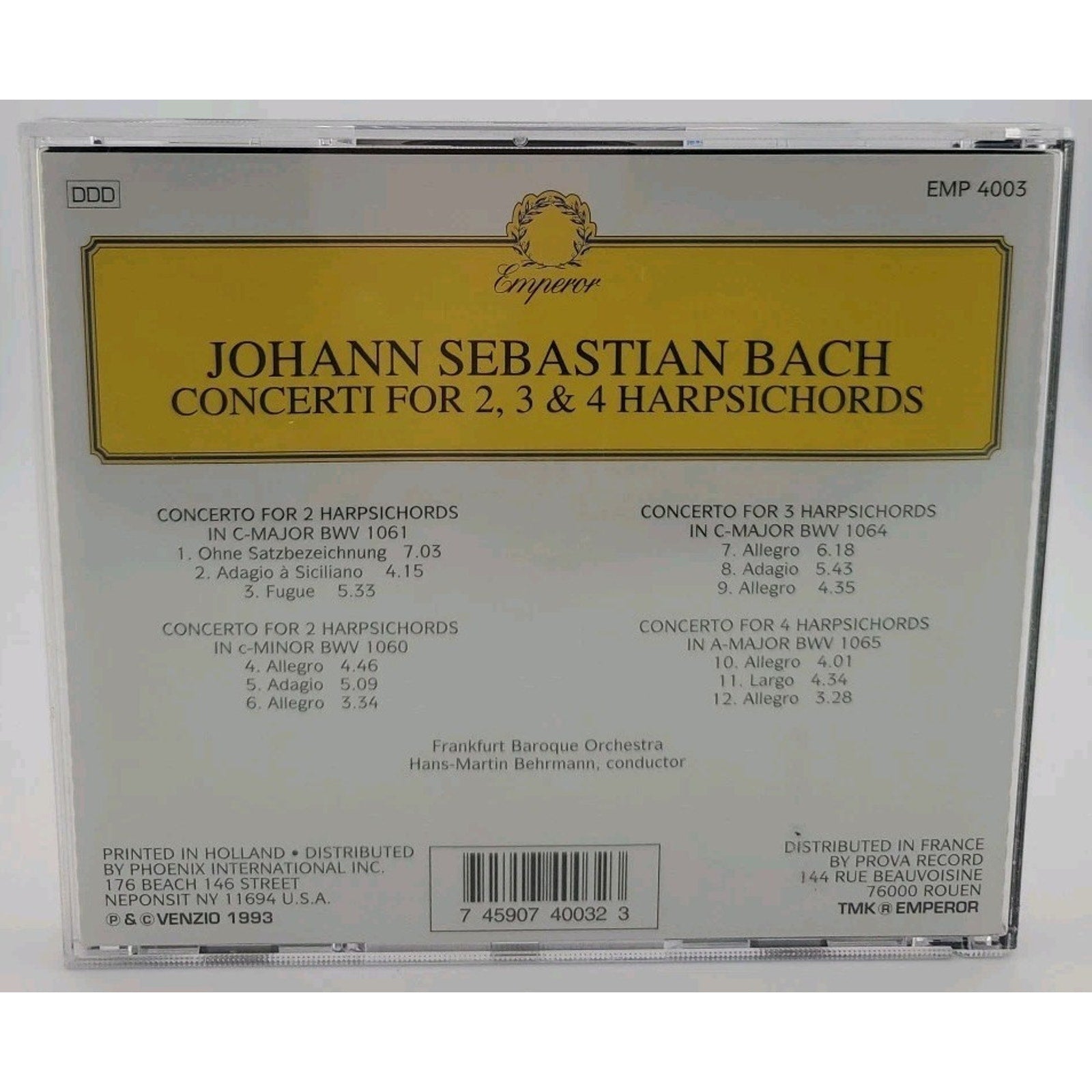 JoHann Sebastian Bach Concerti 2,3 & 4 (CD) Harpsichords 1993
