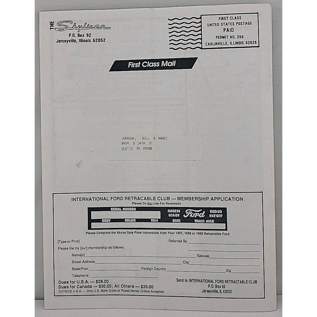 The Skyliner - International Retractable Club - January 1993 Number 141