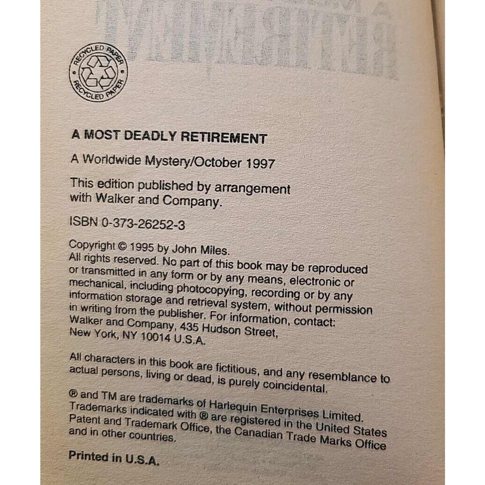 Most Deadly Retirement by John Miles (1997, Mass Market)