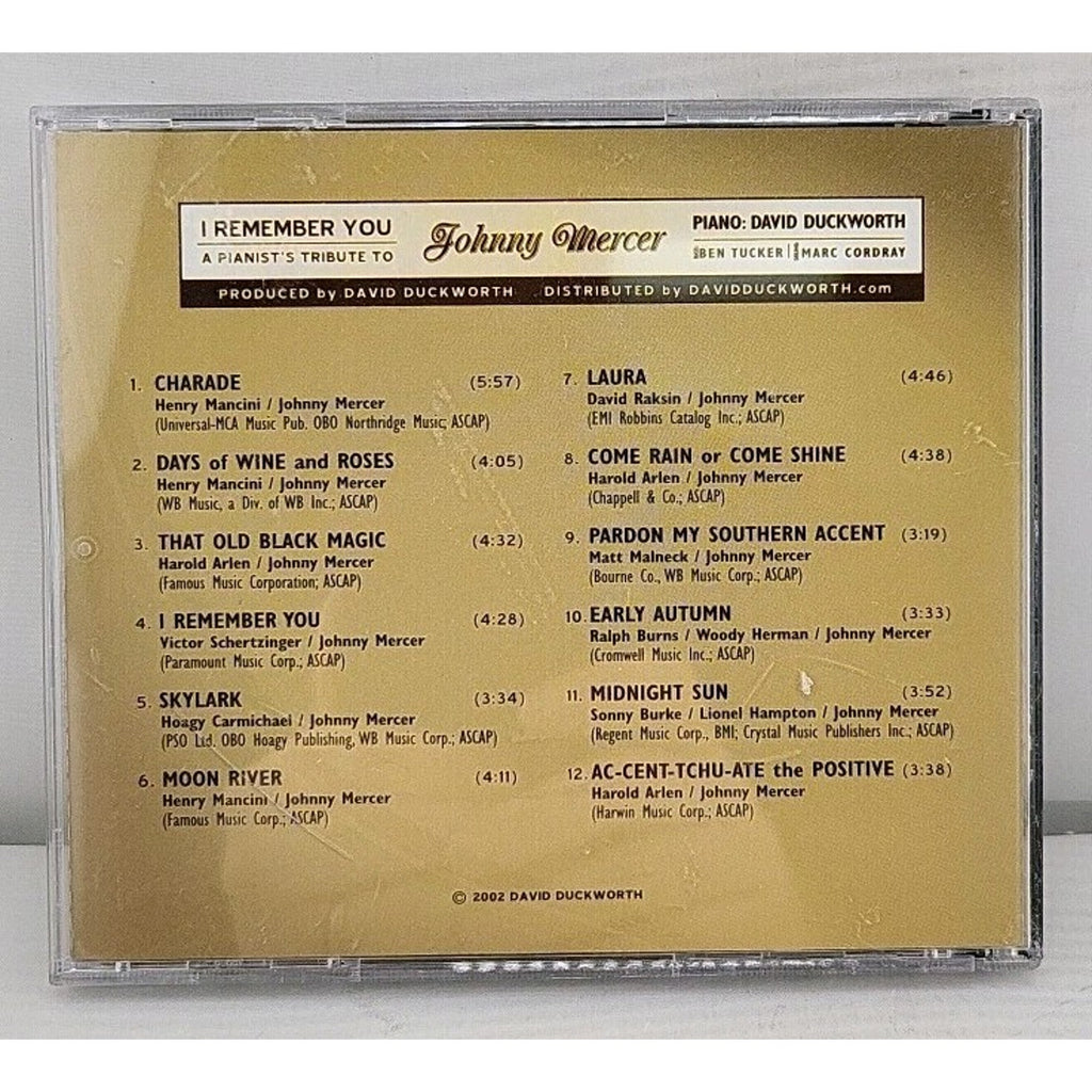 I Remember You a Pianist's Tribute to Johnny Mercer David Duckworth CD