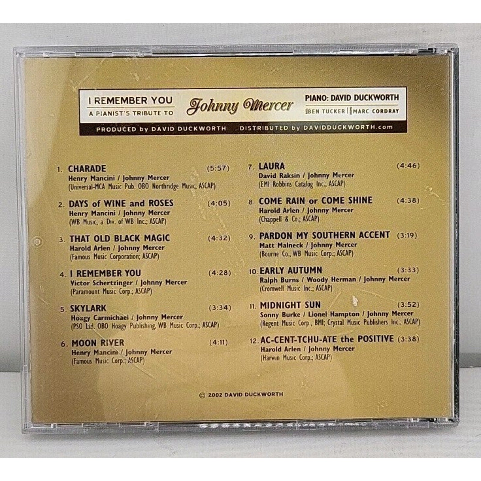 I Remember You a Pianist's Tribute to Johnny Mercer David Duckworth CD