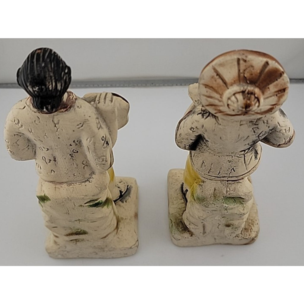 Pair of Vintage Japanese Asian Chalk Ware Chalkware Figures Figurines Musician