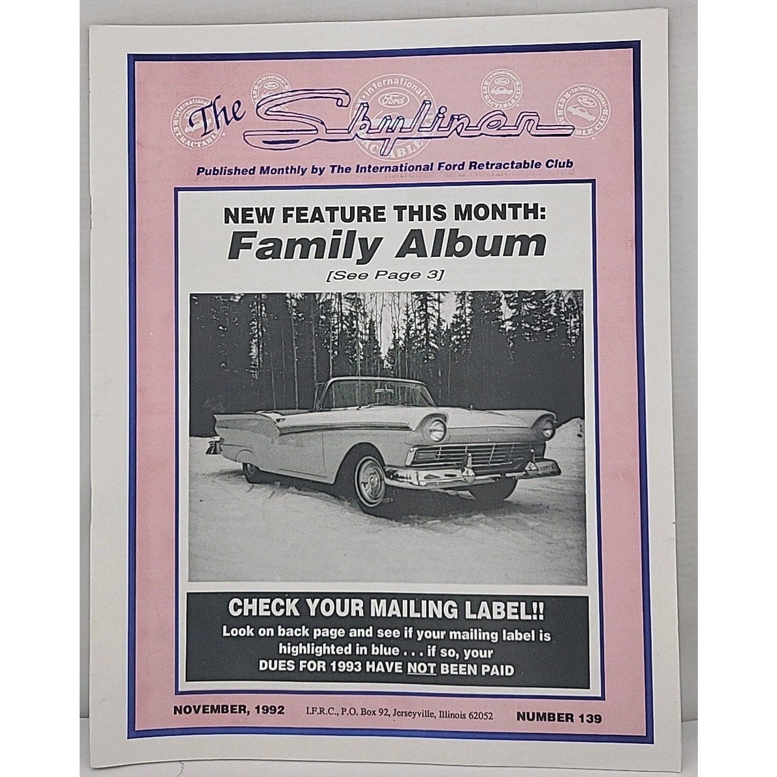 The Skyliner - International Retractable Club - November 1992 Number 139