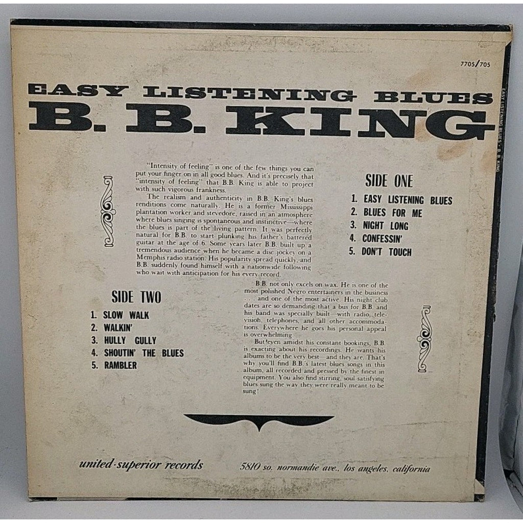 B.B. King Easy Listening Blues Vinyl LP United ‎US 7705