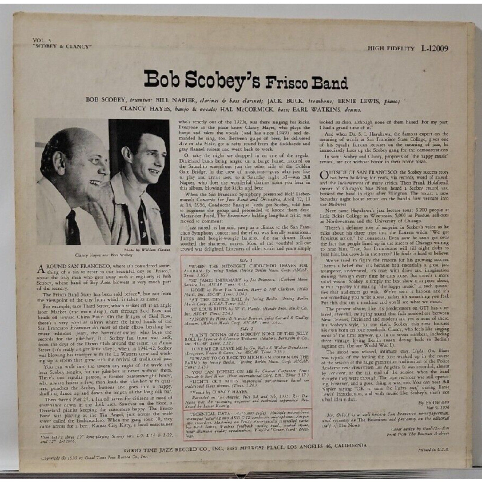 Bob Scobey's Frisco Band- vocals by Clancy Hanyes (Record)