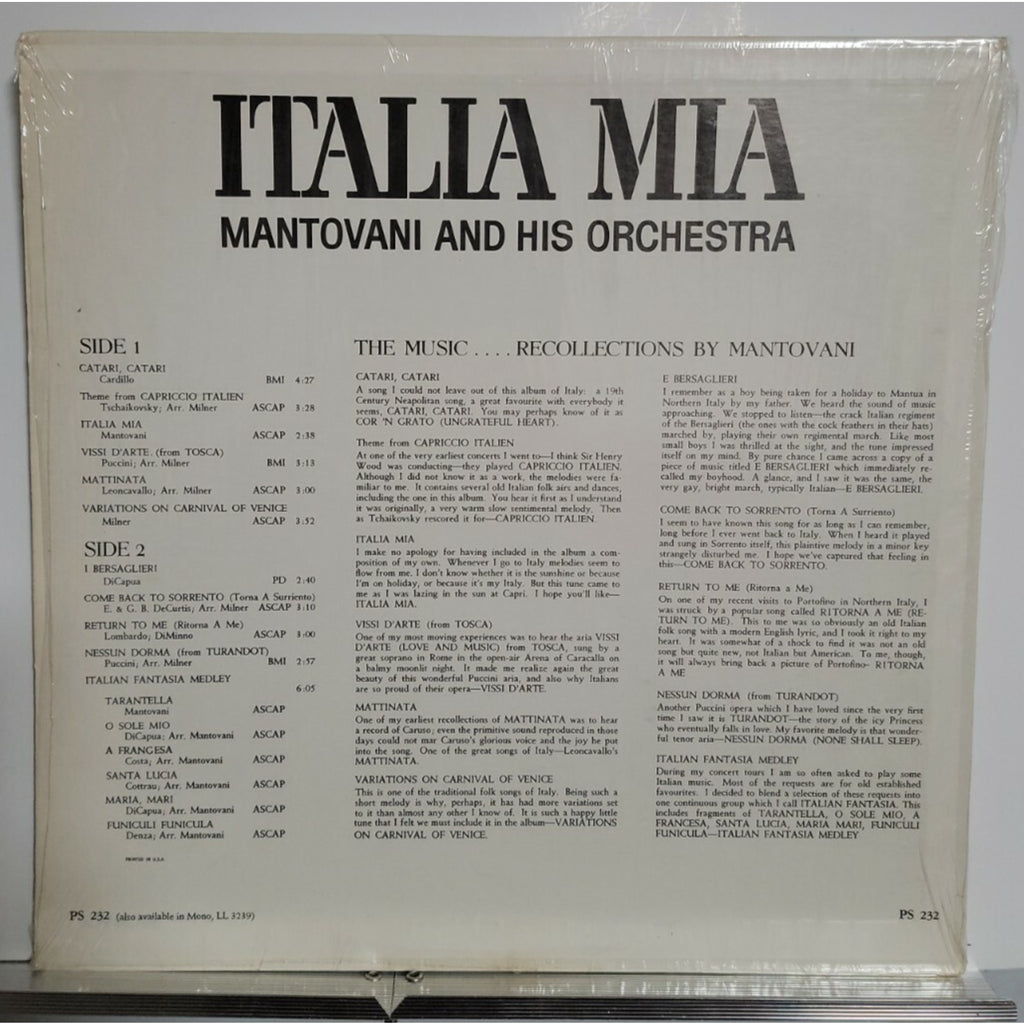 Mantovani And His Orchestra – Italia Mia (Vinyl)