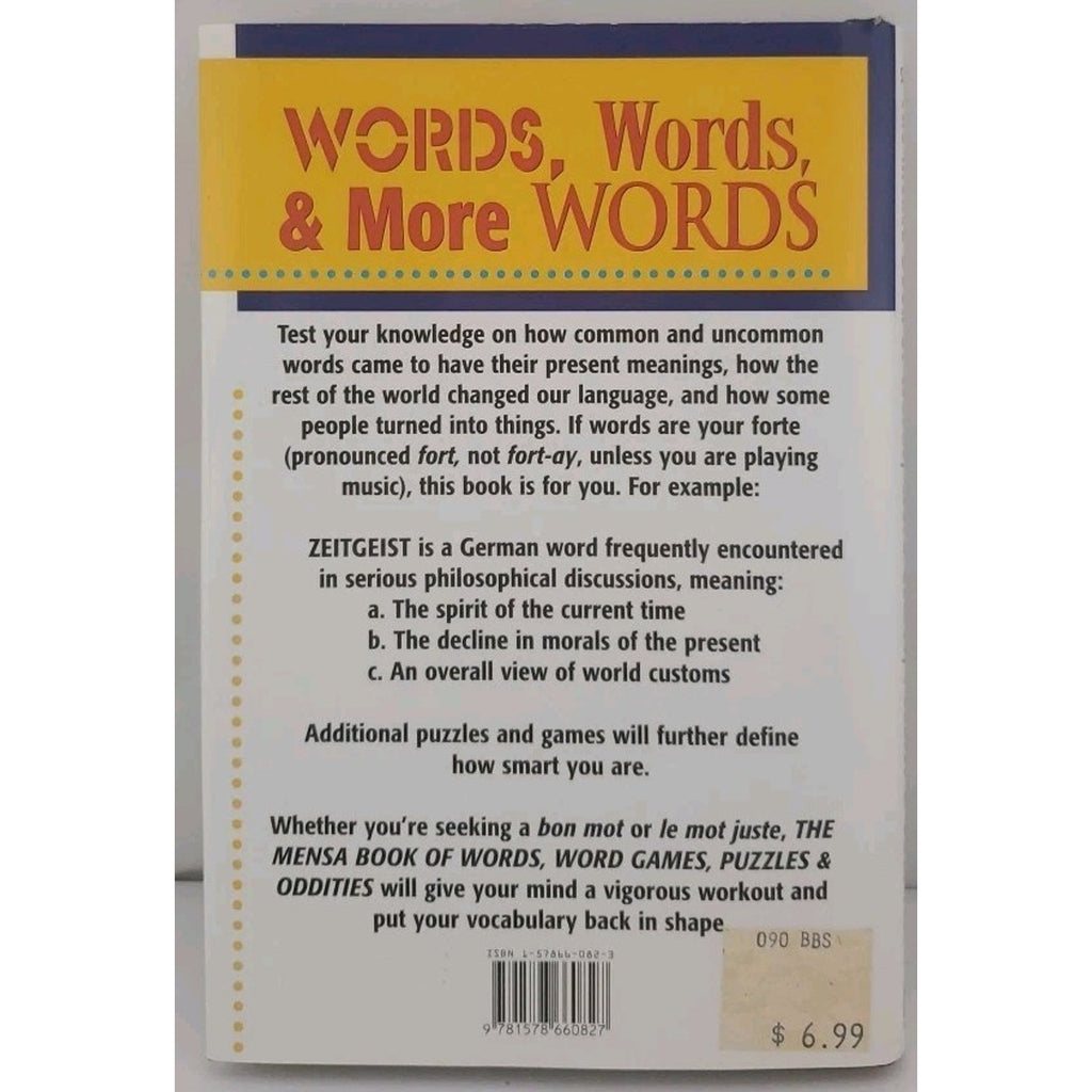 Mensa Book of Words, Word Games, Puzzles and Oddities by Abbie F. Salny...
