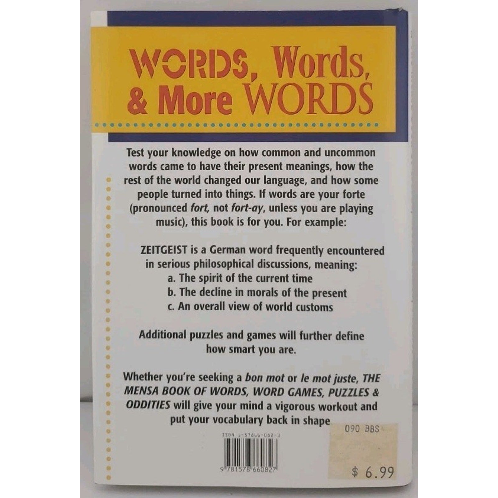 Mensa Book of Words, Word Games, Puzzles and Oddities by Abbie F. Salny...