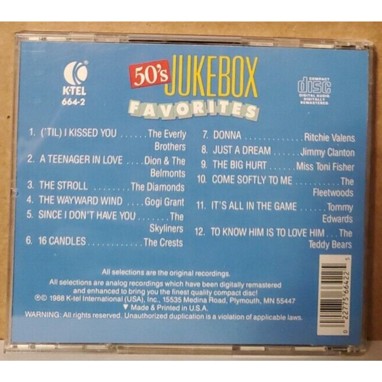 50S JUKEBOX FAVORITES (CD, 1988, K-Tel Distribution)