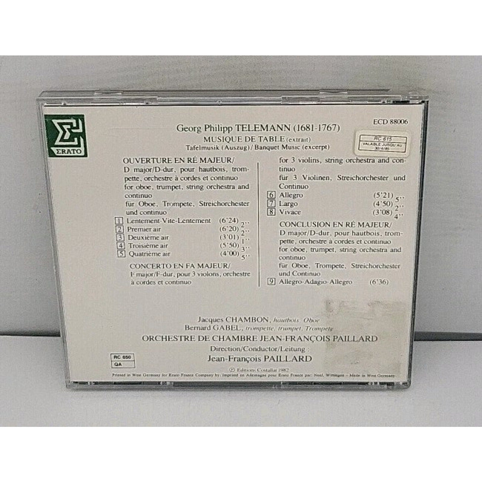 Telemann - Musique De Table - J. F. Paillard - Erato CD