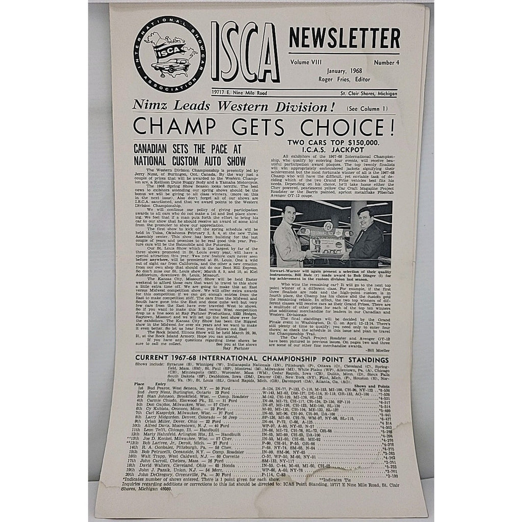 ISCA Newsletter January 1968 Volume VIII Number 4