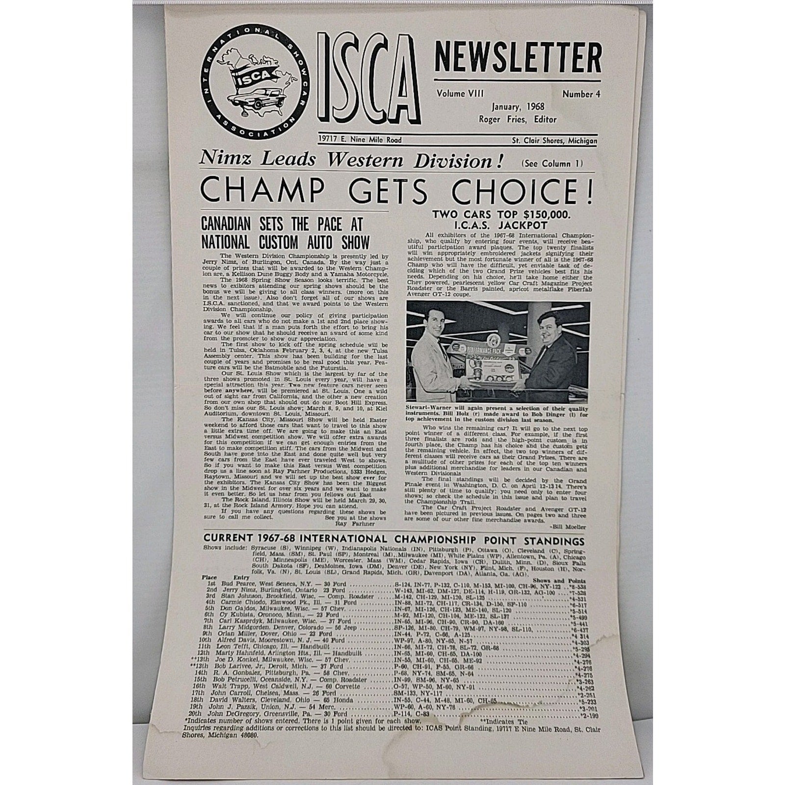 ISCA Newsletter January 1968 Volume VIII Number 4
