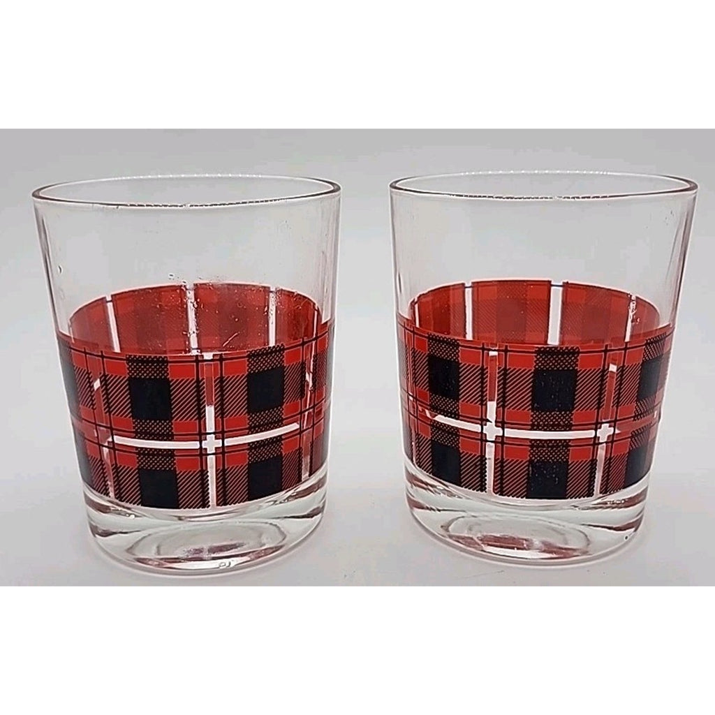 Red, Green, And Yellow Scotch On The Rocks Plaid Old Fashioned/Cocktail Glasses