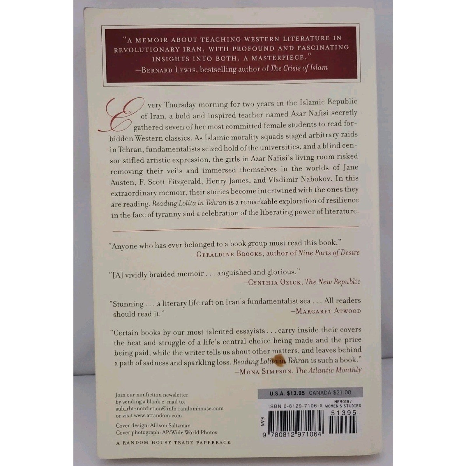 Reading Lolita in Tehran : A Memoir in Books by Azar Nafisi (2003, Trade...