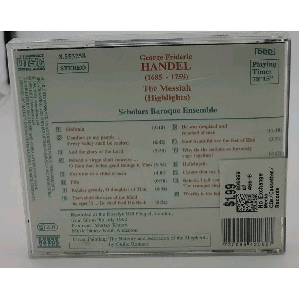 Messiah by Handel / Scholars Baroque Ensemble (CD, 1995)