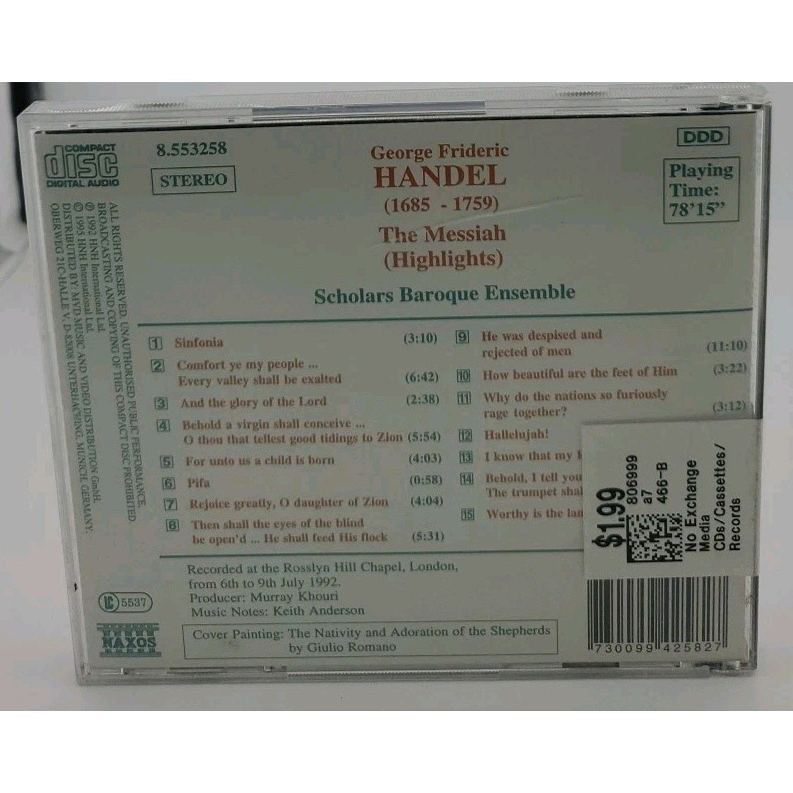 Messiah by Handel / Scholars Baroque Ensemble (CD, 1995)