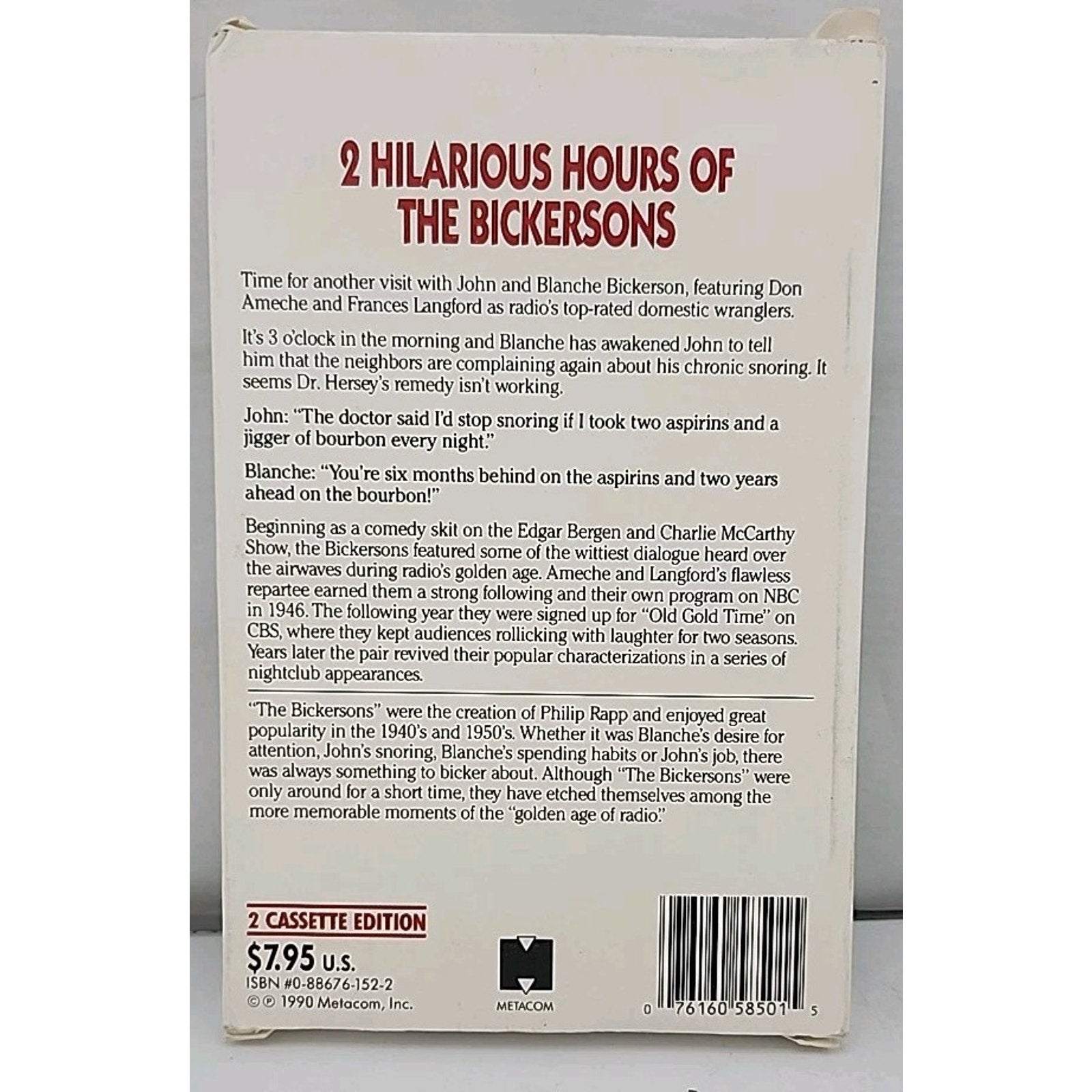 The Best Of The Bickersons Vol. 1-4 (2-Cassette Set, 1986, Golden Age Radio)