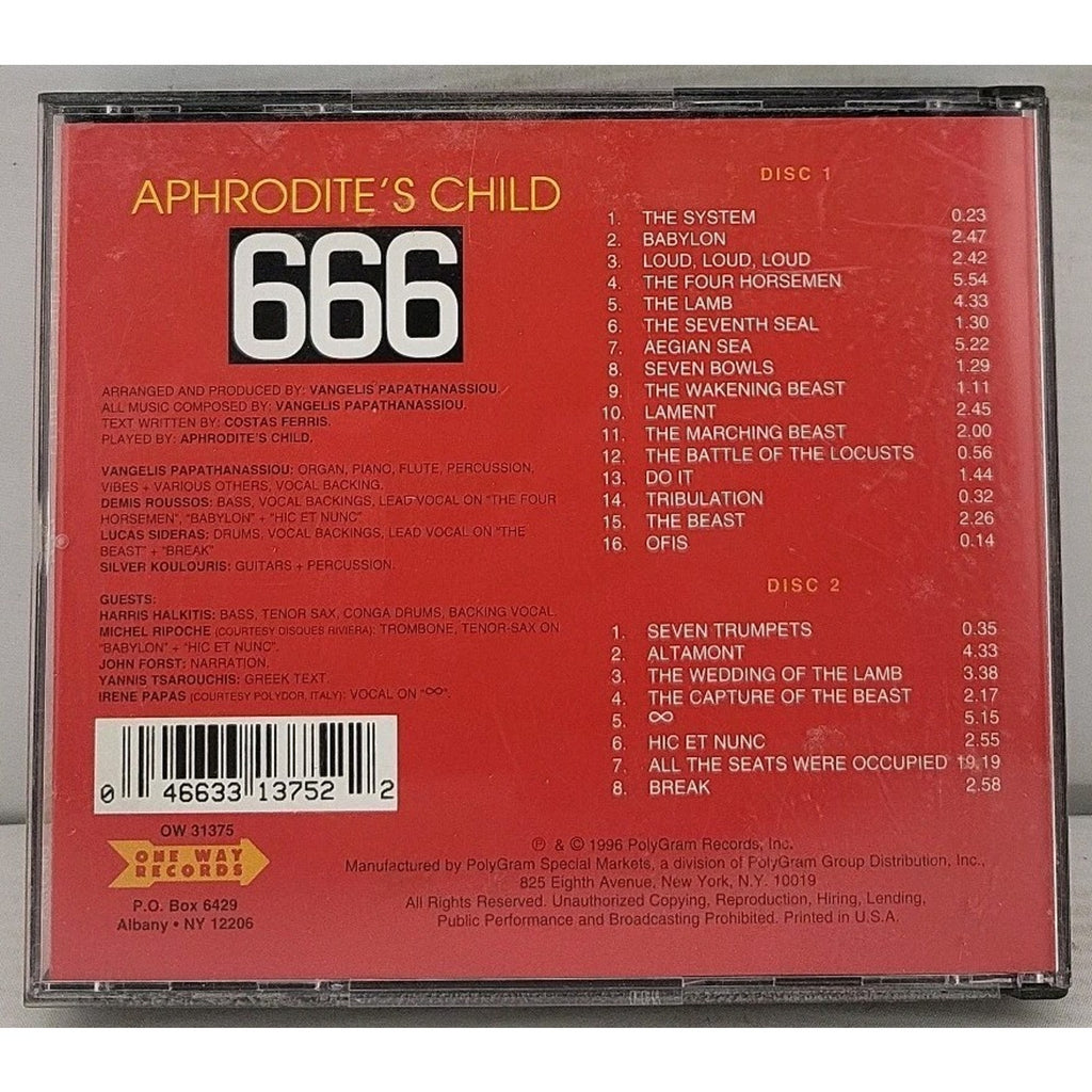 6 6 6 by Aphrodite's Child (CD, Feb-1996, 2 Discs, One Way Records)