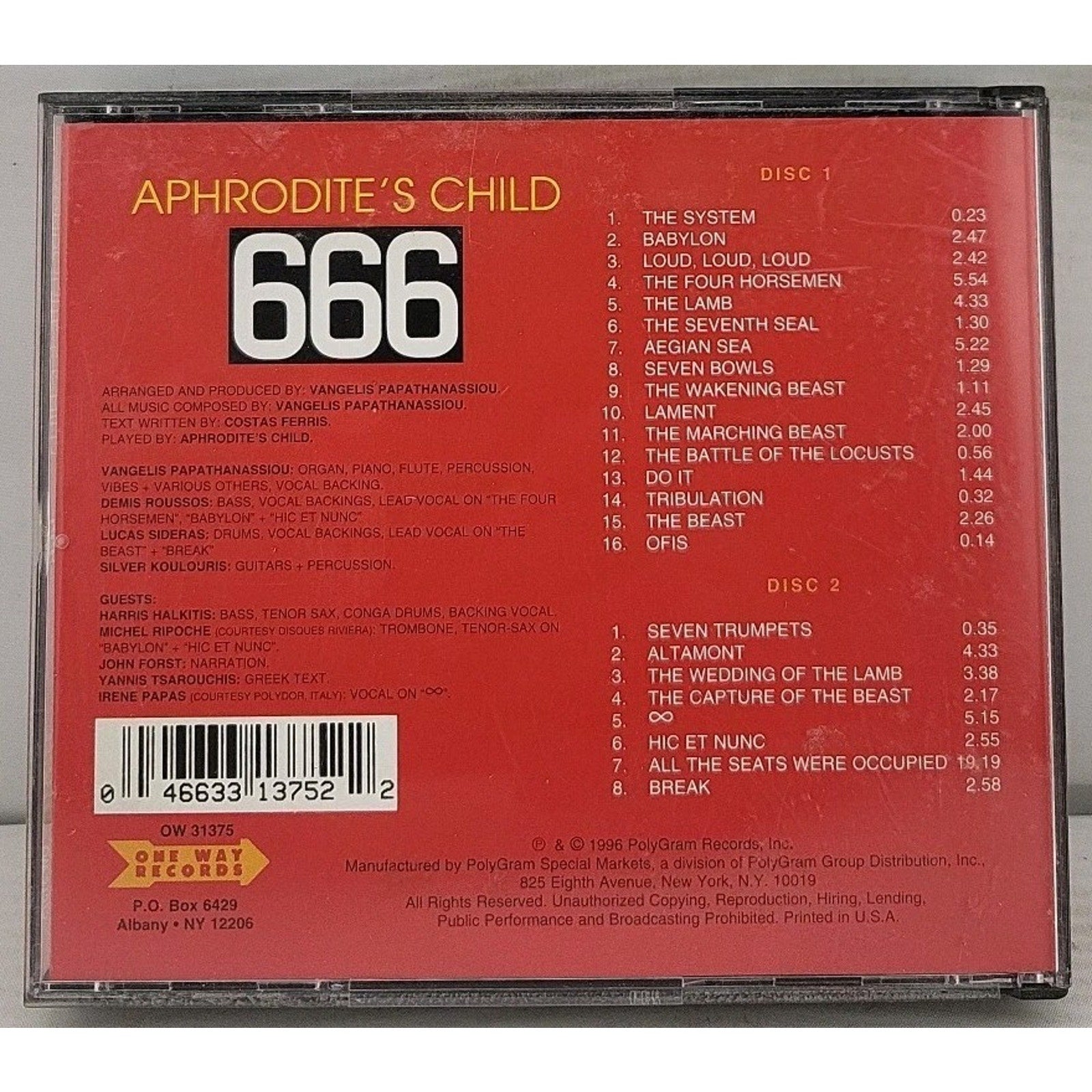 6 6 6 by Aphrodite's Child (CD, Feb-1996, 2 Discs, One Way Records)