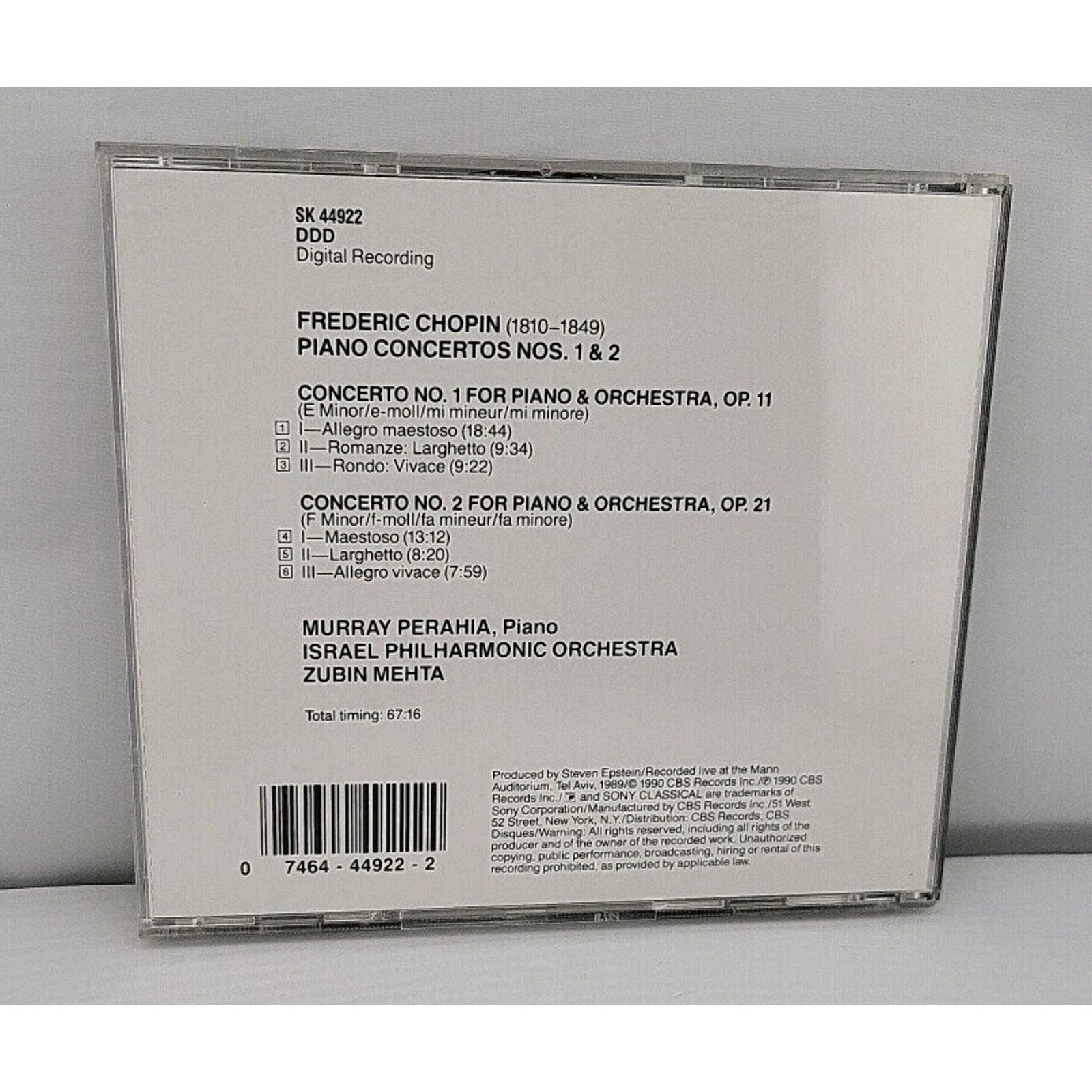 Piano Concerti 1 & 2 by Murray Perahia (CD, 1990)
