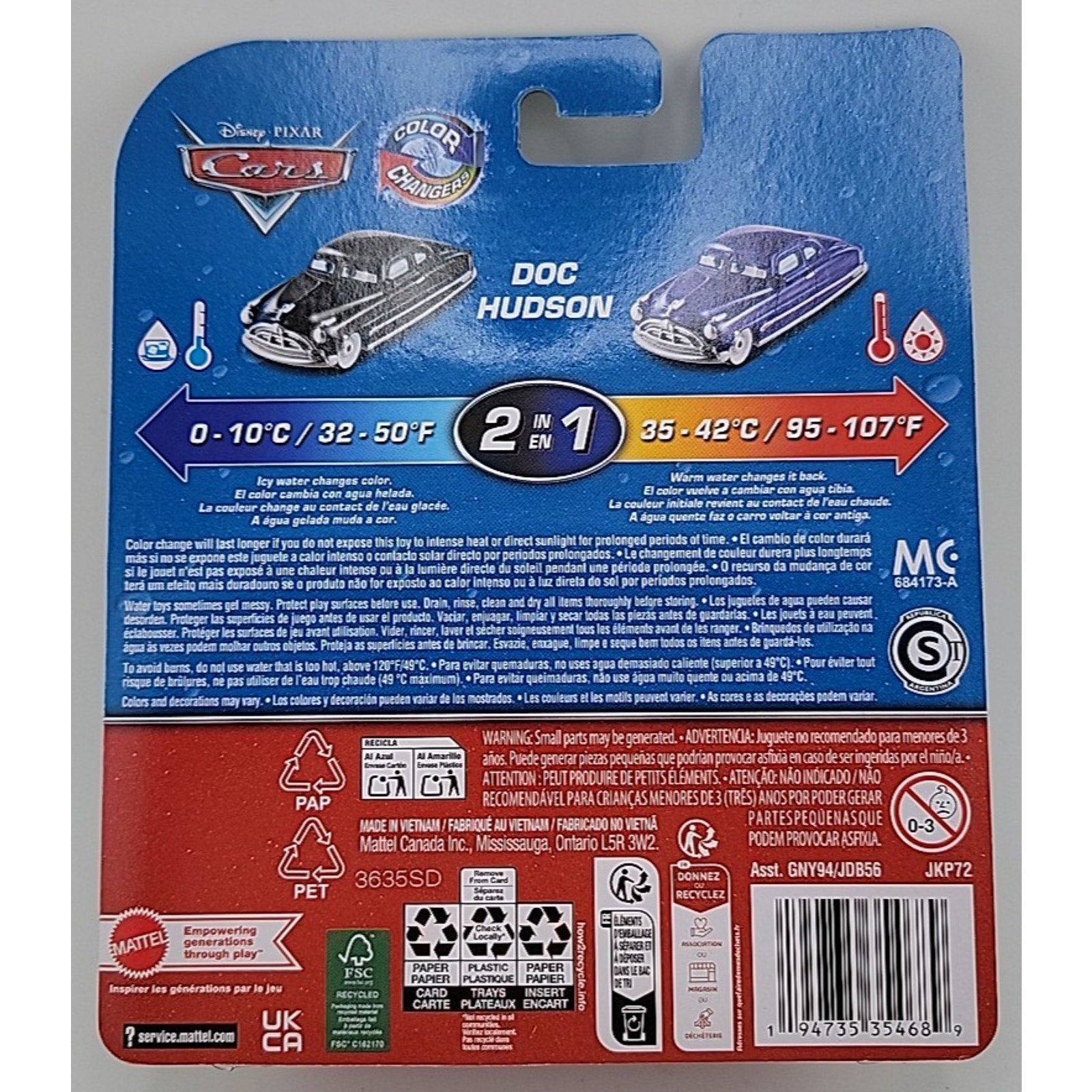 Disney Pixar Cars 2 In 1 Color Changers Doc Hudson 1:55 Scale