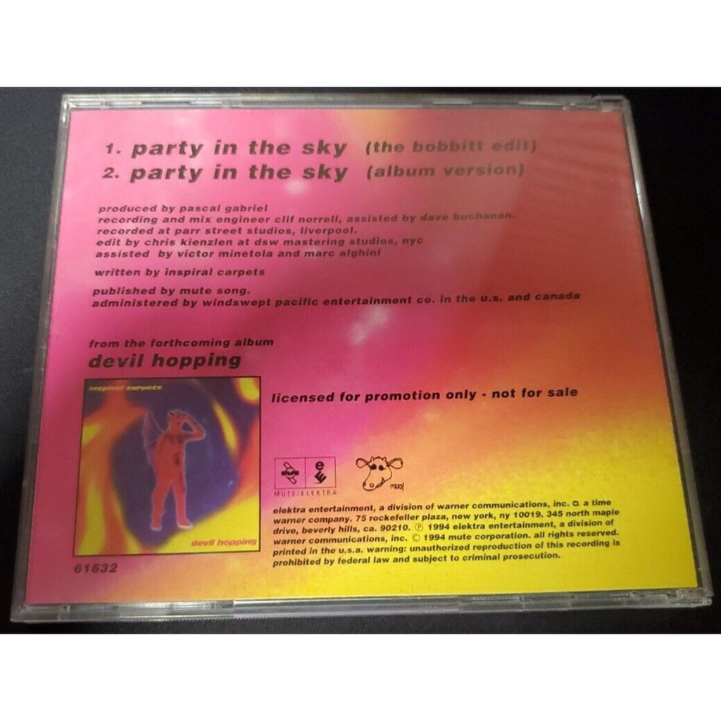 Inspiral Carpets Party in the Sky w/ RARE BOBBITT EDIT 1994 PROMO DJ CD single