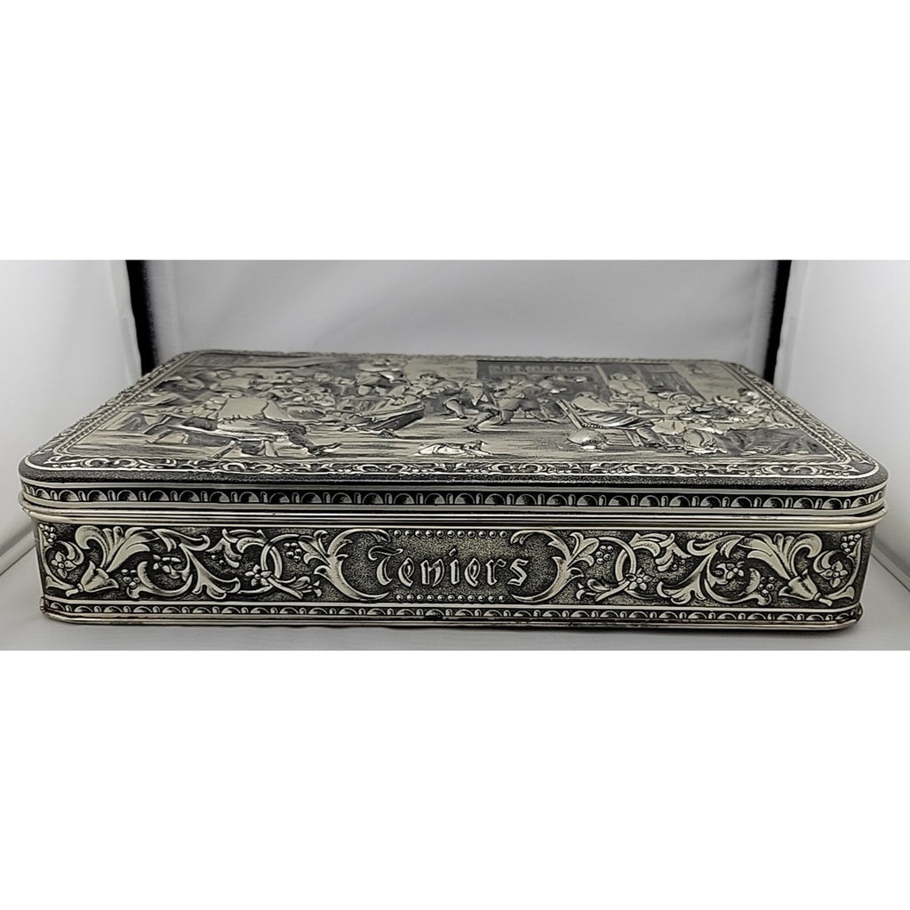 Vintage 1970's Teniers 3D Tin Silver Finish Made In Belgium Biscuit/Cookie Box