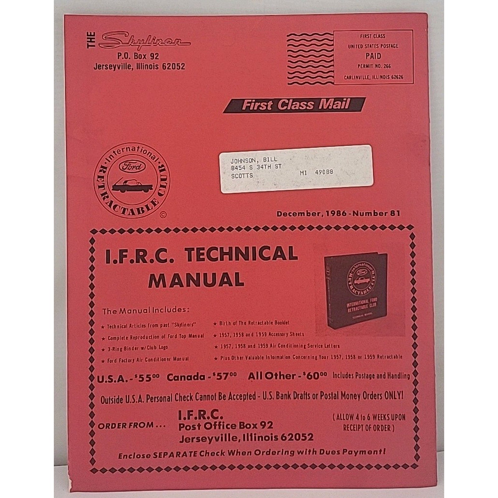 The Skyliner - International Retractable Club - December 1986 Number 81